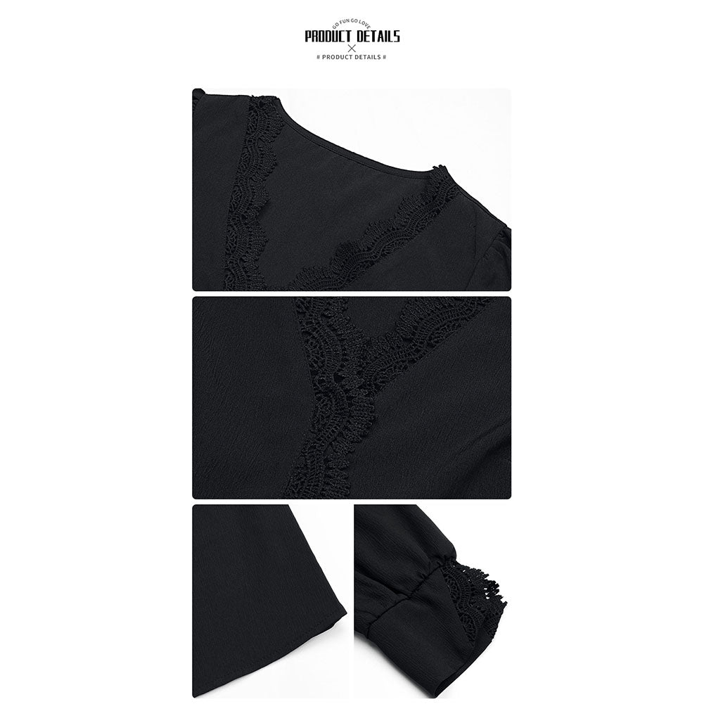 YESFASHION Women Tops Spring New Long-sleeved V-neck Lace Shirt