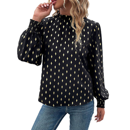 YESFASHION Women Tops New Half Turtleneck Long Sleeve Bronzing Shirt