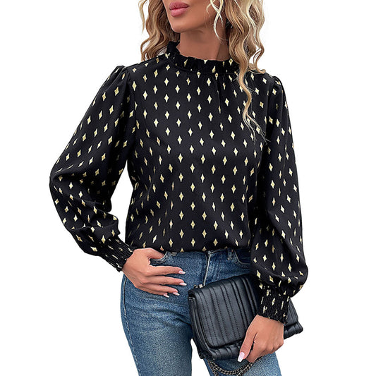 YESFASHION Women Tops New Half Turtleneck Long Sleeve Bronzing Shirt