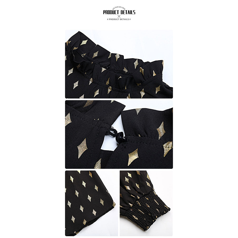 YESFASHION Women Tops New Half Turtleneck Long Sleeve Bronzing Shirt