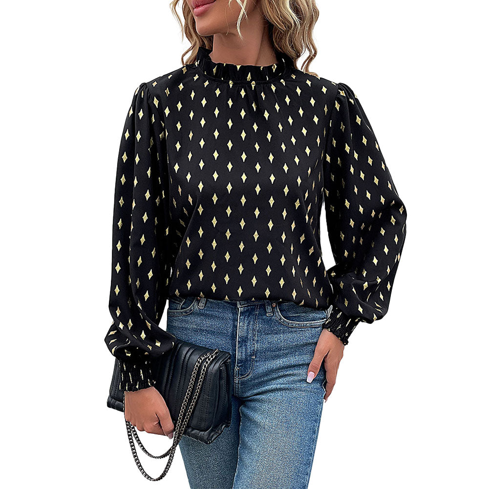 YESFASHION Women Tops New Half Turtleneck Long Sleeve Bronzing Shirt