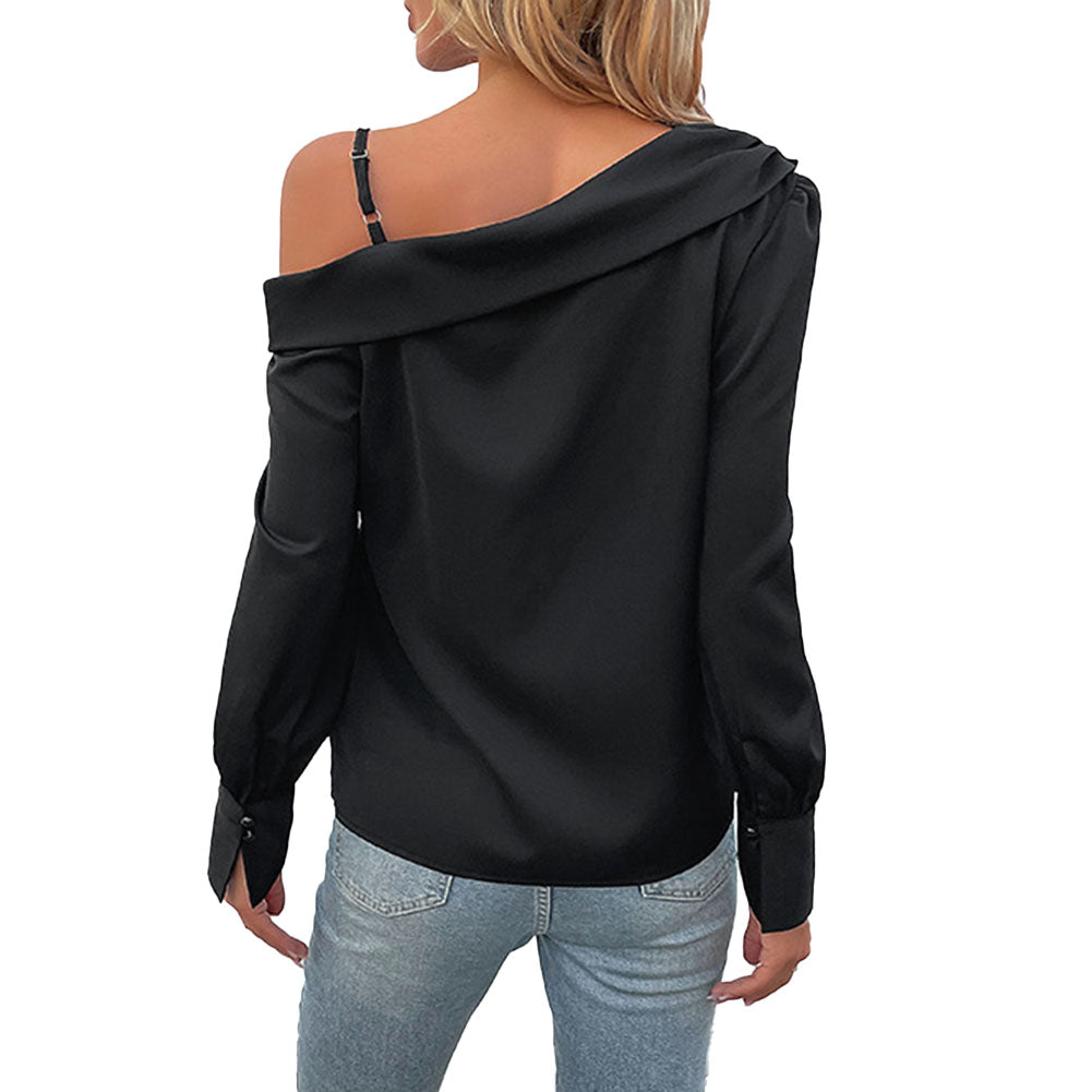 YESFASHION Women Spring New Irregular Black Strapless Shirt