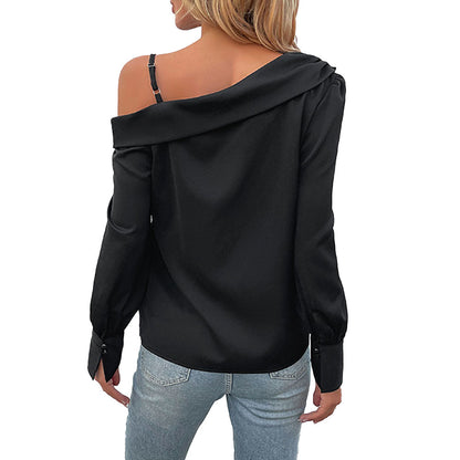 YESFASHION Women Spring New Irregular Black Strapless Shirt