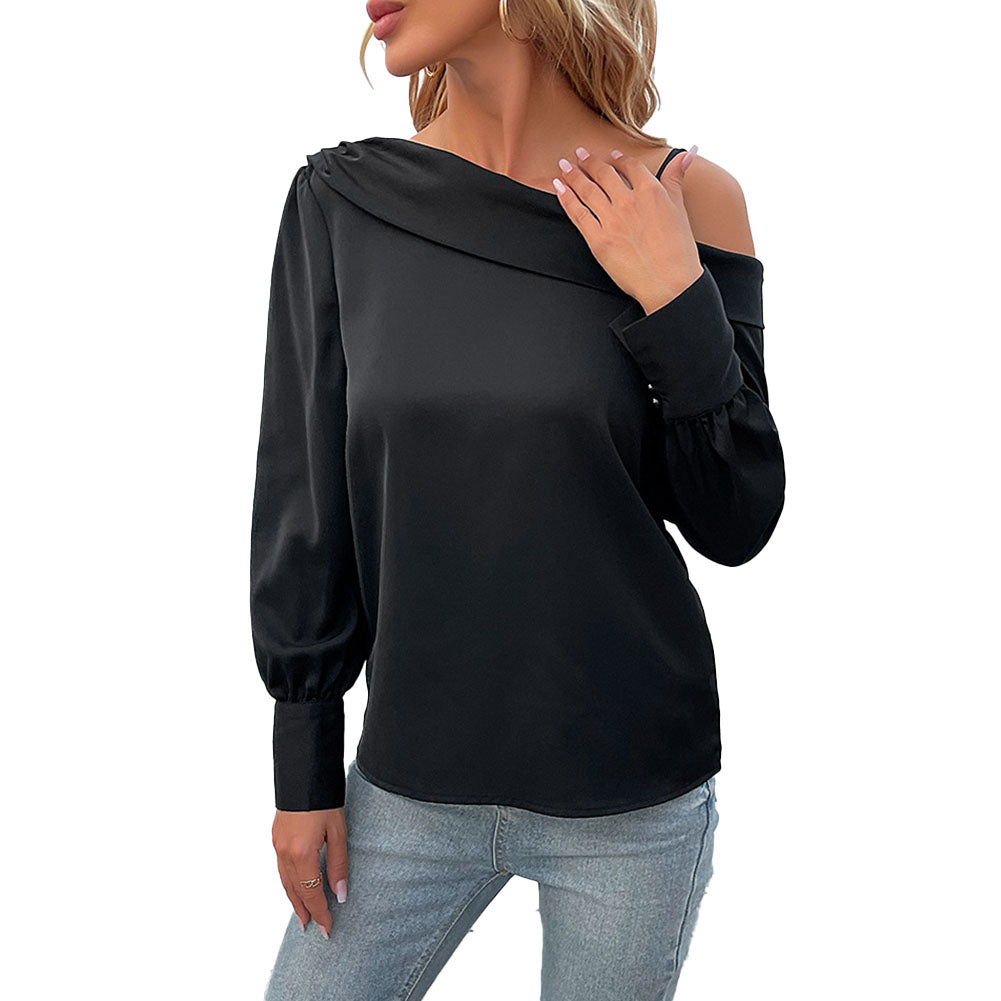 YESFASHION Women Spring New Irregular Black Strapless Shirt