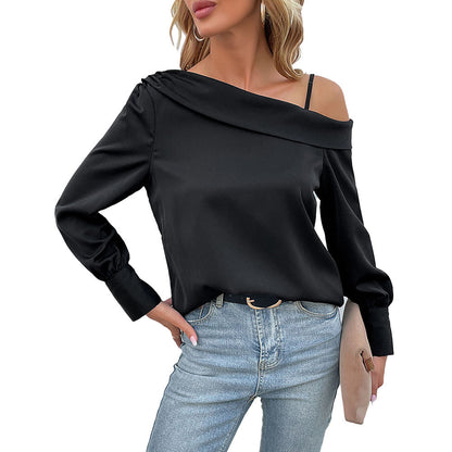 YESFASHION Women Spring New Irregular Black Strapless Shirt