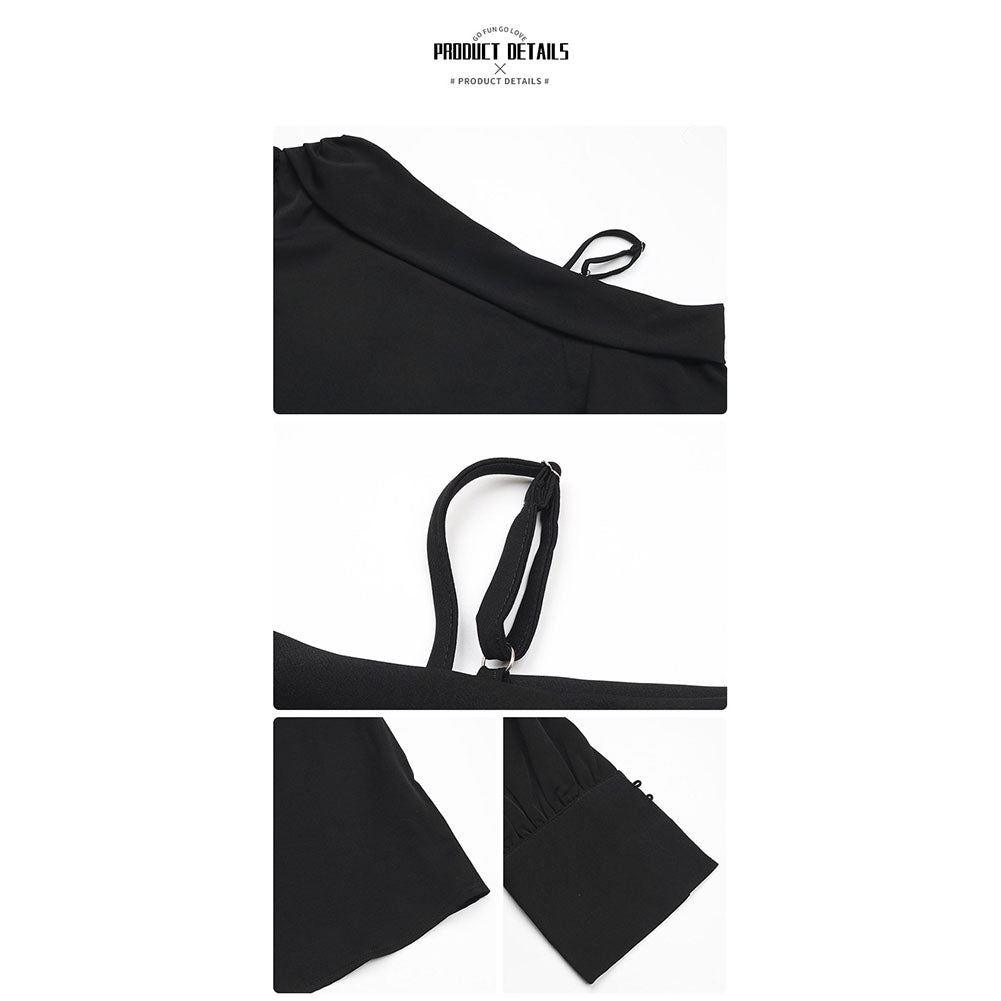YESFASHION Women Spring New Irregular Black Strapless Shirt