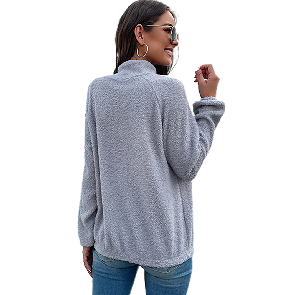 YESFASHION Color Block Long Sleeve Mock Neck Fleece Sweatshirts
