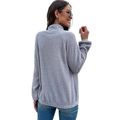 YESFASHION Color Block Long Sleeve Mock Neck Fleece Sweatshirts