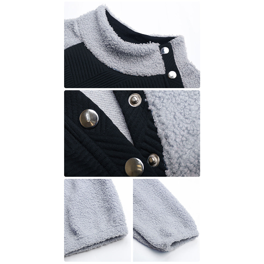 YESFASHION Color Block Long Sleeve Mock Neck Fleece Sweatshirts