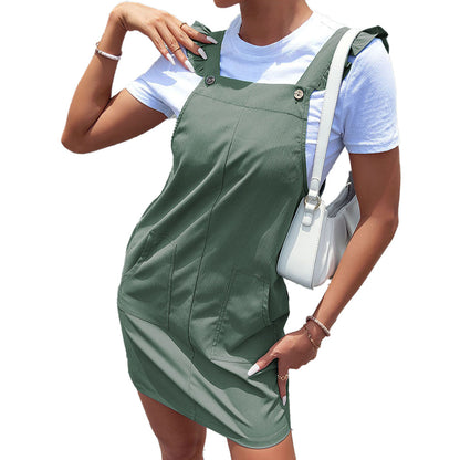 YESFASHION Suspender Skirt Summer Ruffled Solid Color Sleeveless Dress