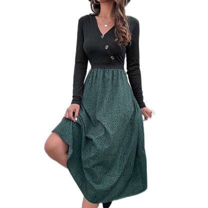 YESFASHION Women Clothing Long-sleeved Mosaic Dress