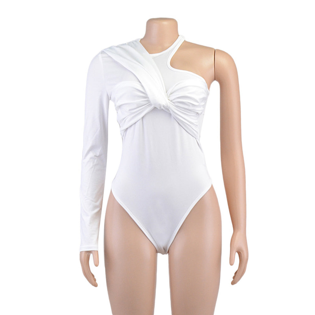 YESFASHION New Sexy One-shoulder Pleated Jumpsuit Tops