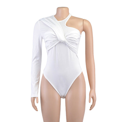 YESFASHION New Sexy One-shoulder Pleated Jumpsuit Tops