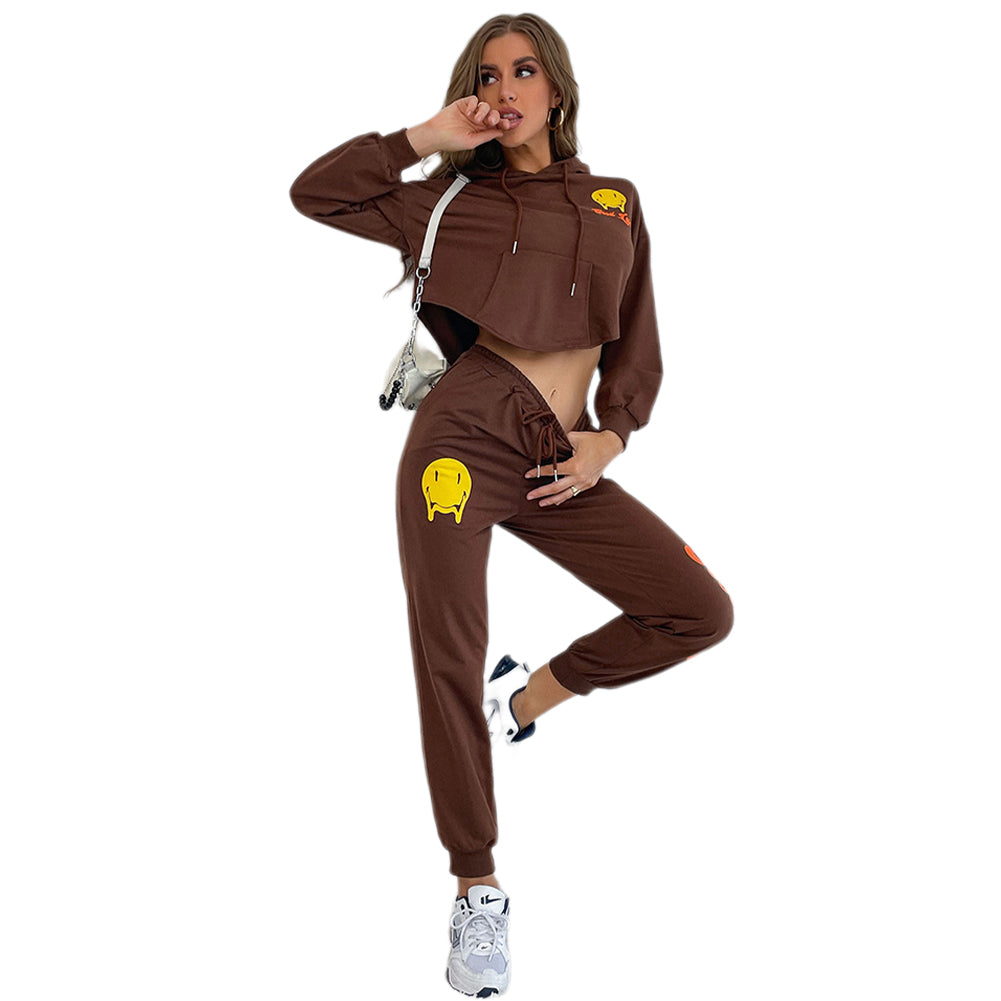 YESFASHION Long-sleeved Hooded Cartoon Print Sweater Casual Suit