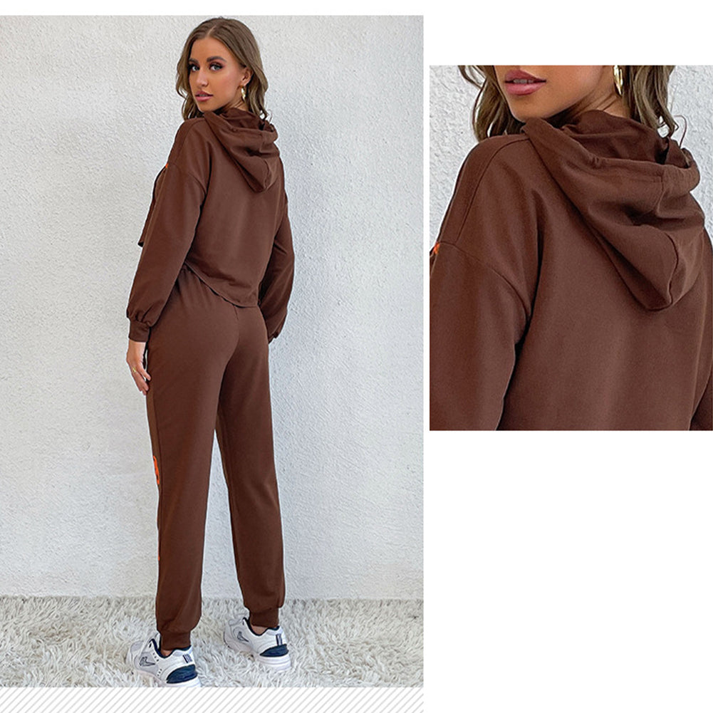 YESFASHION Long-sleeved Hooded Cartoon Print Sweater Casual Suit