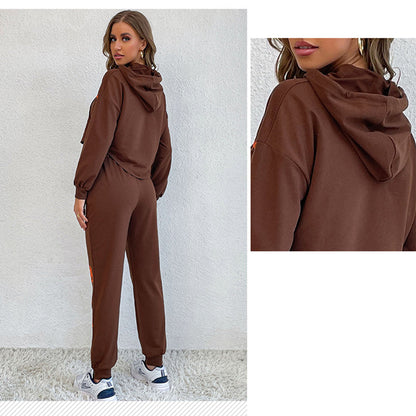 YESFASHION Long-sleeved Hooded Cartoon Print Sweater Casual Suit