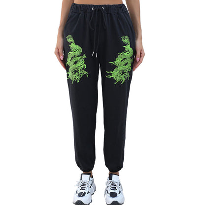 YESFASHION Trousers Trend Color Printing Elastic Pencil Pants