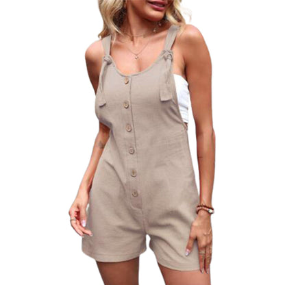 YESFASHION Women Solid Color Cotton Linen Overalls