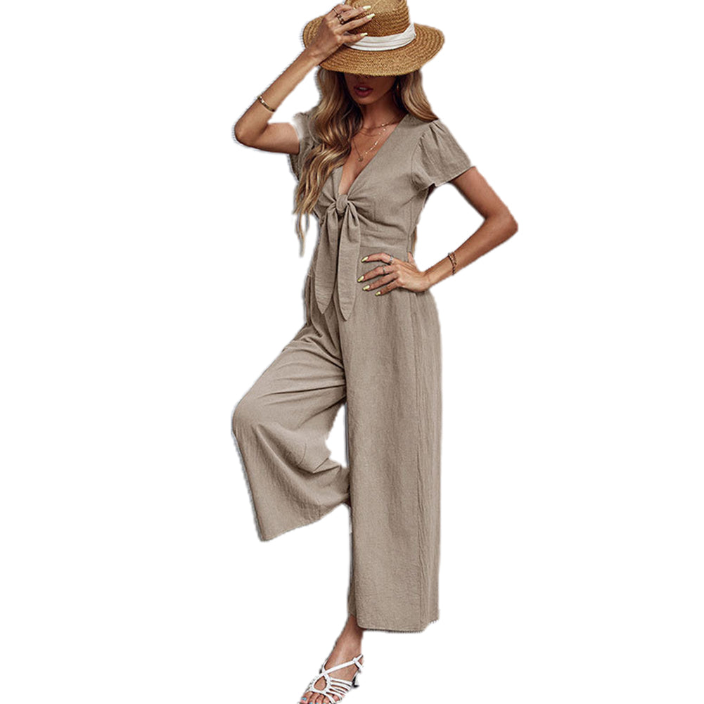 YESFASHION New Sexy Nine-point Cotton Linen Wide-leg Casual Jumpsuit