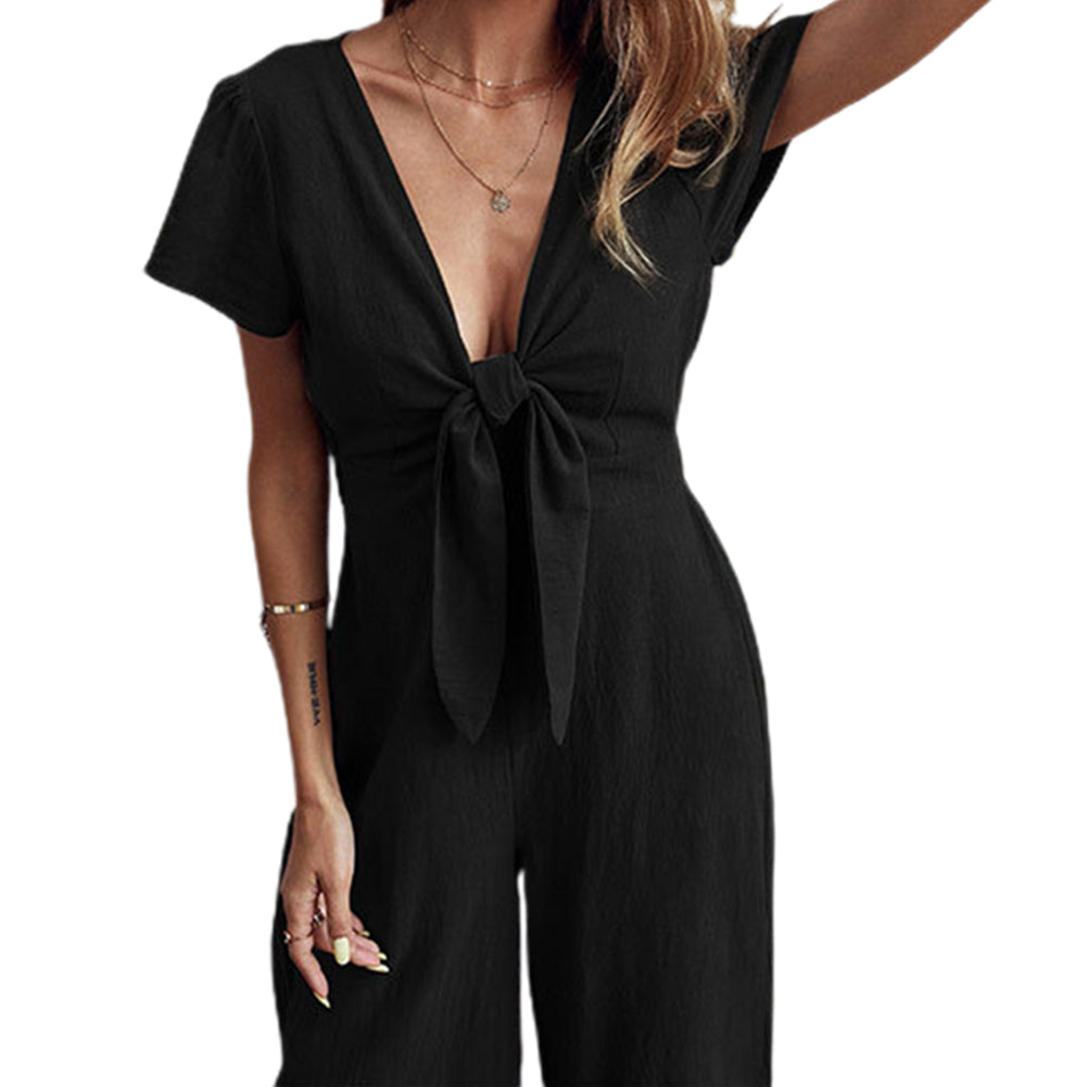 YESFASHION New Sexy Nine-point Cotton Linen Wide-leg Casual Jumpsuit