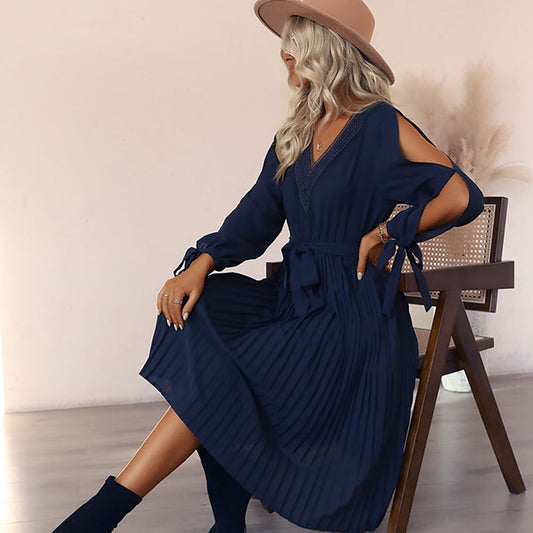 YESFASHION Women Temperament Hollow Long-sleeved Dress