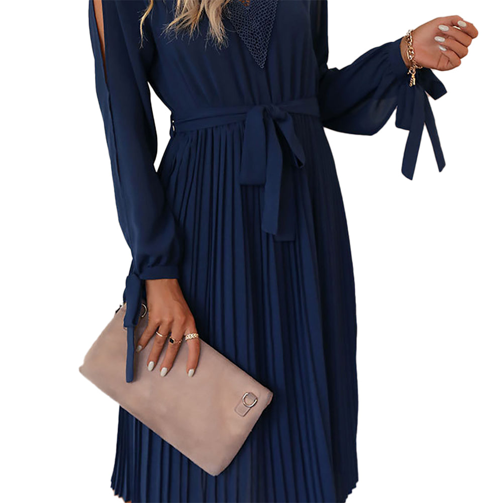 YESFASHION Women Temperament Hollow Long-sleeved Dress