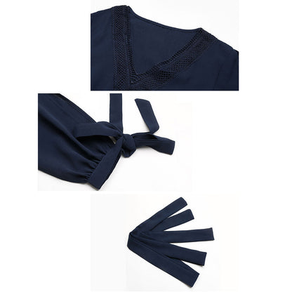 YESFASHION Women Temperament Hollow Long-sleeved Dress