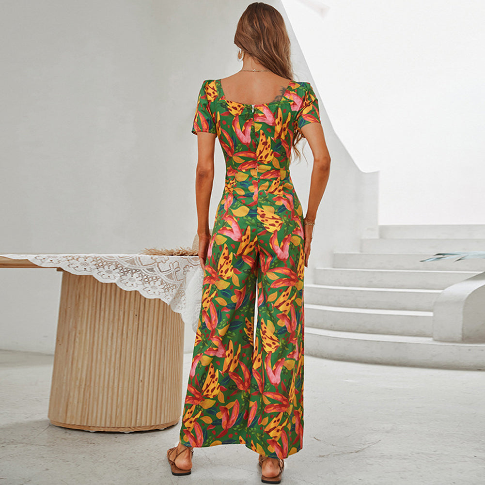 YESFASHION Women Long Jumpsuit Floral Printing High Waist Slim Fit