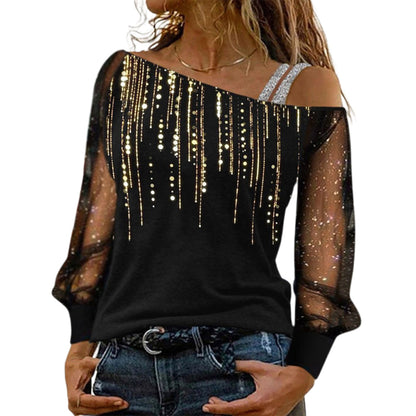 YESFASHION Women Long-sleeved Fashion Printed Tops T-shirt