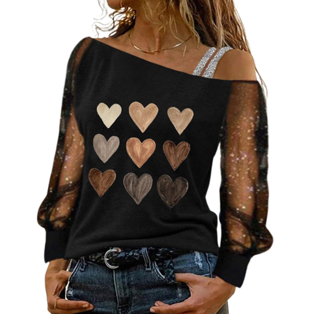 YESFASHION Women One-neck Off-the-shoulder Printed Tops T-shirt