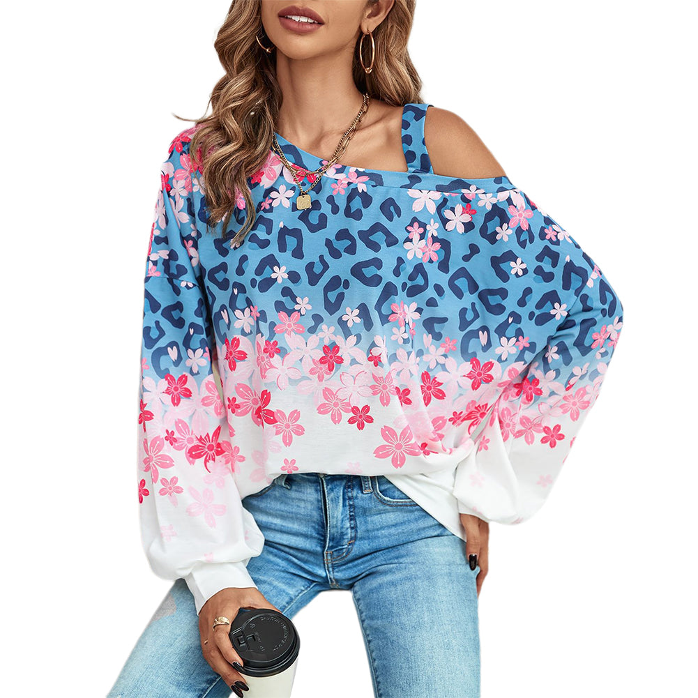 YESFASHION Women Loose Slanted Collar Long-sleeved Top Sweaters