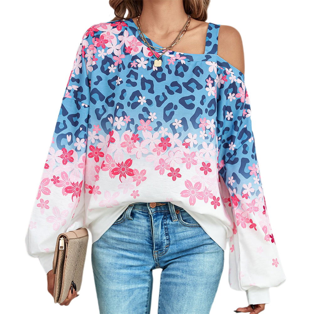 YESFASHION Women Loose Slanted Collar Long-sleeved Top Sweaters