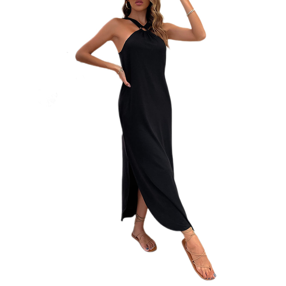 YESFASHION Women New Suspender Skirt Black Sleeveless Dress