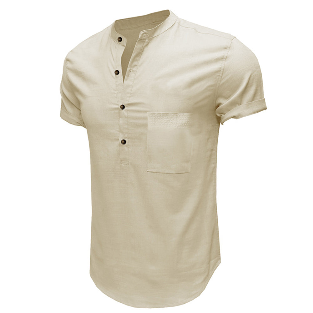 YESFASHION New Cotton And Linen Short-sleeved Men Shirt