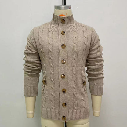 YESFASHION Solid Color Twisted Sweater Collar Cardigan Coats