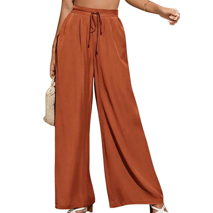 YESFASHION Solid Elastic Waist Loose Wide-leg Pants