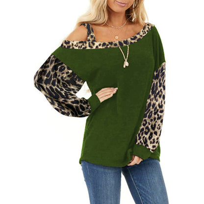 YESFASHION Loose Slash Neck Pullover Long Sleeve Tops Khaki