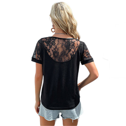 YESFASHION Women Fashion Summer Black Short-sleeved Ladies Shirt