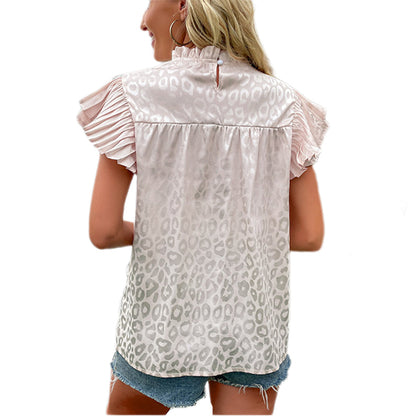 YESFASHION Women Leopard Print Short-sleeved Blouse Tops