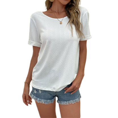 YESFASHION Women Fashion Solid Color Tops Short-sleeved Shirts