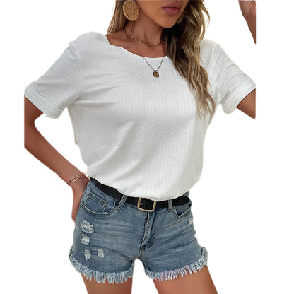 YESFASHION Women Fashion Solid Color Tops Short-sleeved Shirts
