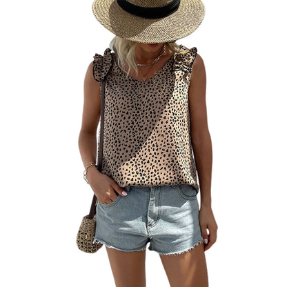 YESFASHION Women Summer New Sleeveless Leopard Camisole Tops