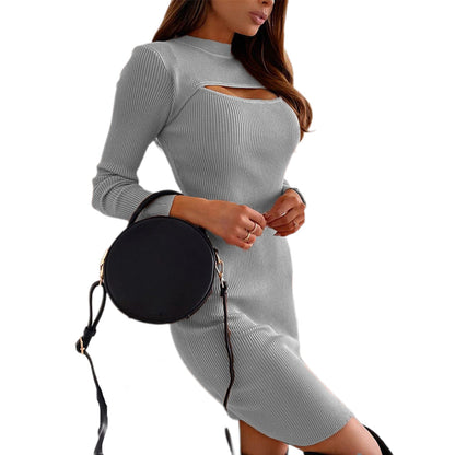 YESFASHION Fashion Sexy Bust Hollow Long Sleeve Dress