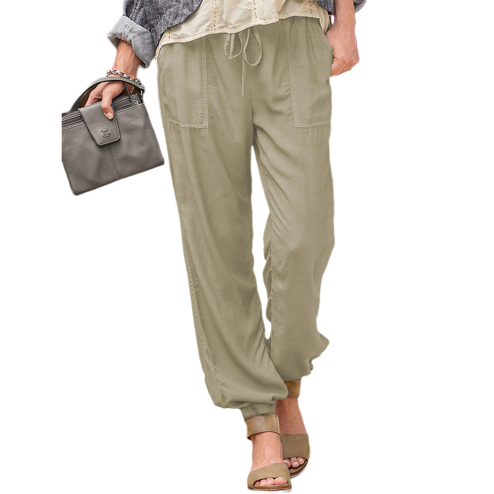 YESFASHION Women Trousers Drawstring Pocket Pocket Casual Pants