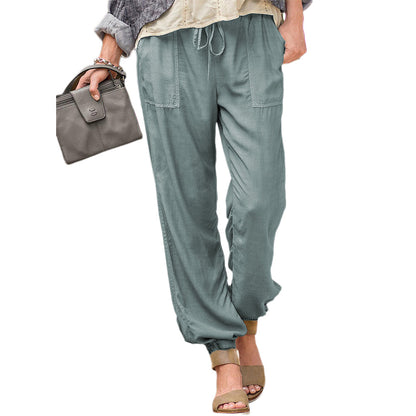 YESFASHION Women Trousers Drawstring Pocket Pocket Casual Pants