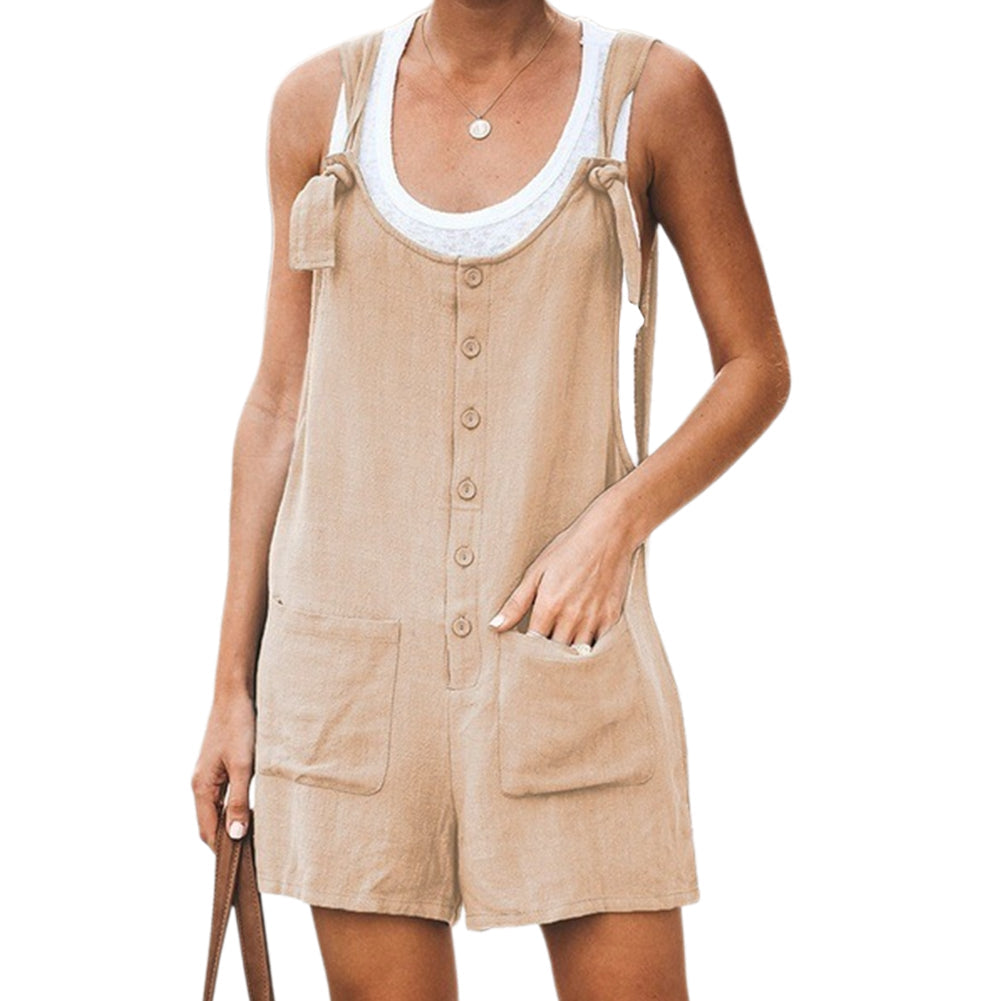 YESFASHION Solid Patch Pocket Lace-up Cotton And Linen Suspenders