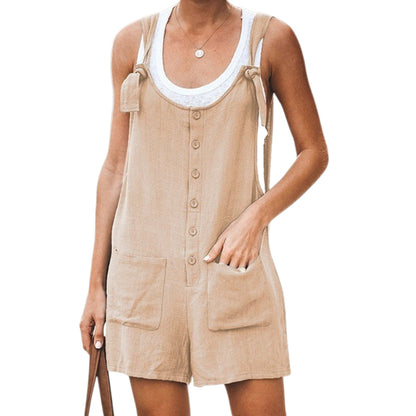YESFASHION Solid Patch Pocket Lace-up Cotton And Linen Suspenders