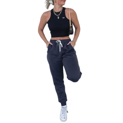 YESFASHION Women Solid Lace-up Track Pants