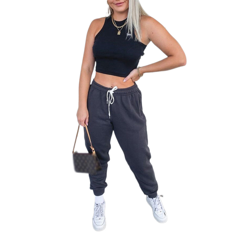 YESFASHION Women Solid Lace-up Track Pants
