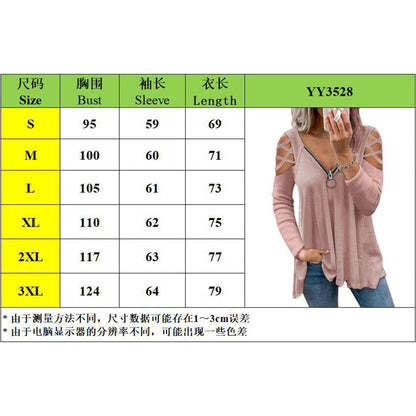 YESFASHION Solid Color V-neck Zipper Loose Tops T-shirt